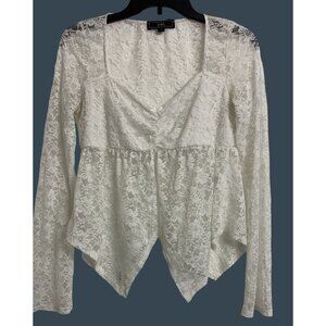 Vibe Sportswear L Lace Sheer Feminine Lightweight Cottagecore Blouse‎ Boho